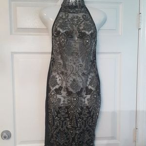 Black sequin and beaded see thru dress